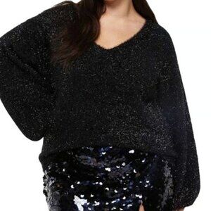 NWT H&M Oversized Tinsel Shiny Navy Blue Holiday Sweater Size XS
